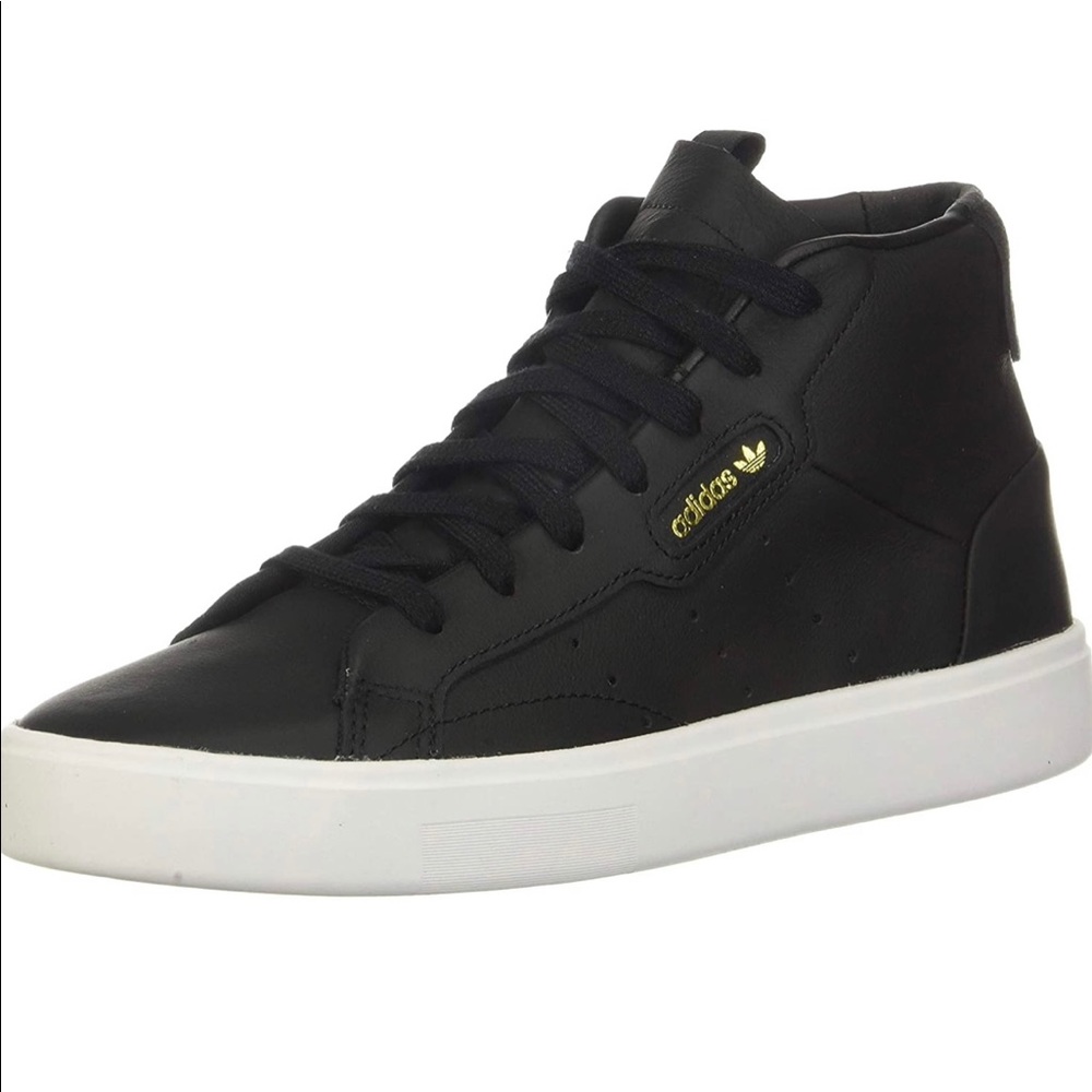 Adidas black leather high tops. Worn once for a few hours. Brand new in box.